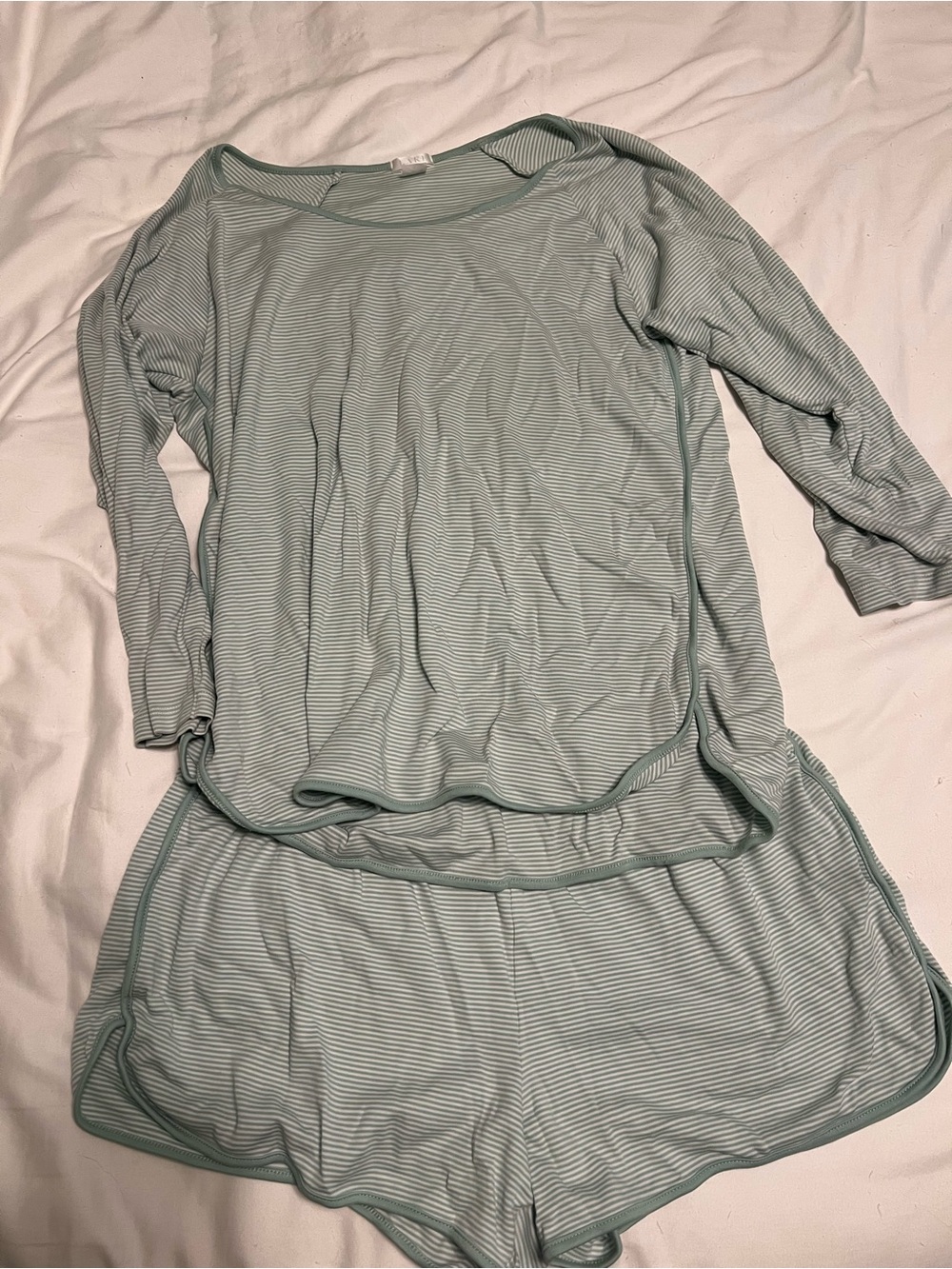 LAKE Light Green Stripe Women's Pajama Top & Shorts Set